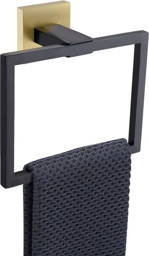 Miniatura 9 de TQKAG Toallero negro mate para toallas de baño, soporte para toallas de mano de acero inoxidable, perchas cuadradas para toallas montadas en la pared