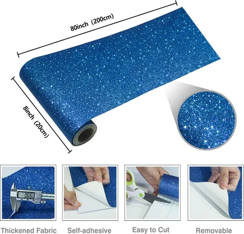 Miniatura 8 de CRE8TIVE Borde de Papel Tapiz Azul con Purpurina de Tela Papel Tapiz con Purpurina Pegar y Despegar Removible Autoadhesivo Borde de Papel Tapiz Azul