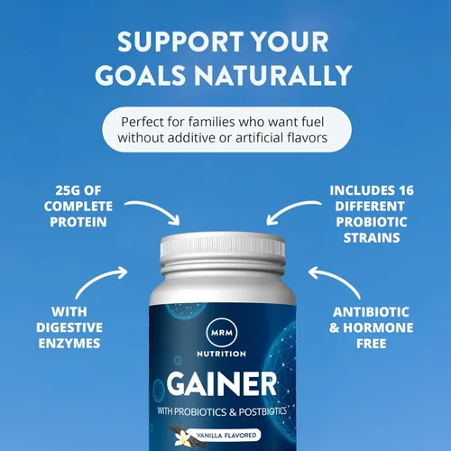 Miniatura 3 de MRM Nutrition Gainer Proteína con probióticos y postbióticos, sabor a vainilla para hombres y mujeres, 0.88 onzas de concentrado y aislado