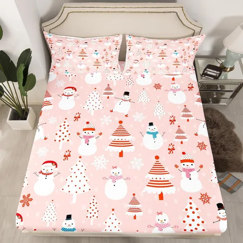 Miniatura 35 de Juego de sábanas con diseño de Papá Noel y muñeco de nieve para niños, niñas y niños, de temática navideña, juego de cama con diseño de árbol