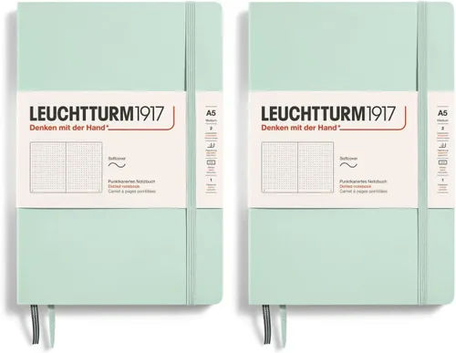 Miniatura 4 de LEUCHTTURM1917 - Cuaderno de tapa blanda tamaño mediano A5 - 123 páginas numeradas para escritura y diario (verde menta, punteadas)