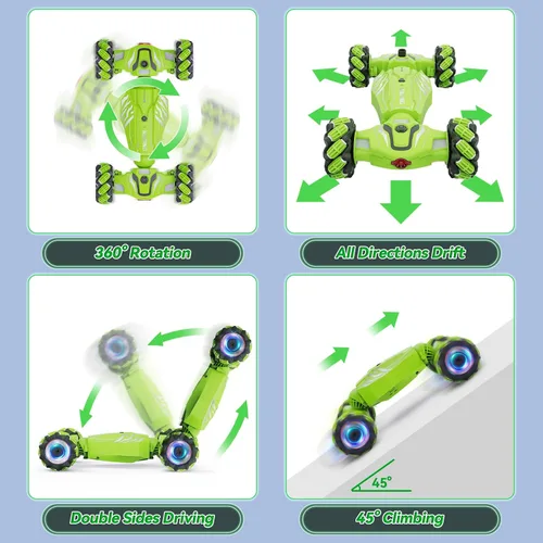 Miniatura 3 de Dysaim Gesture RC Car, juguetes regalos de cumpleaños para niños de 6 a 12 años de edad, auto de control remoto 4WD, rotación de 360°, Verde