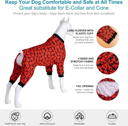Miniatura 5 de LovinPet Pijama de perro gordo para perros medianos, camisa para aliviar la ansiedad de las mascotas, camisa de protección solar, tela elástica Negro