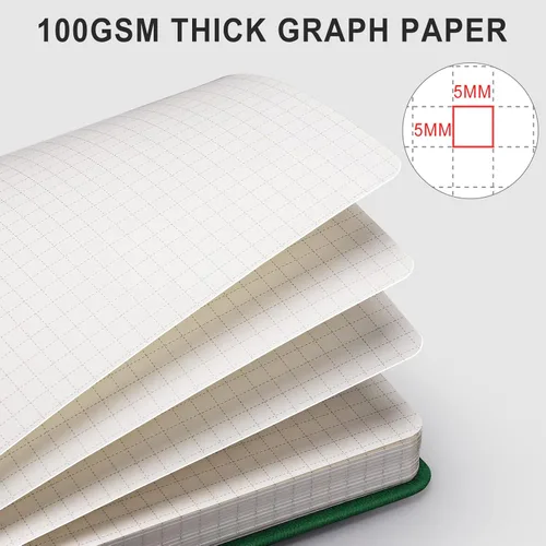 Miniatura 2 de AHGXG Cuaderno de papel cuadriculado - 320 páginas cuaderno de cuadrícula A5, papel cuadriculado grueso de 100 g/m², tapa dura de cuero, bolsillo