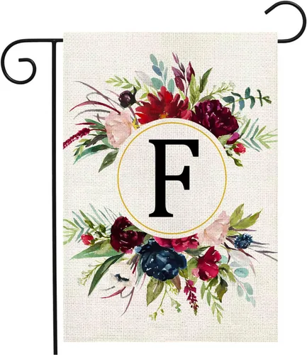 Miniatura 13 de Banderas de jardín con monograma de letra P, bandera de jardín de verano de 12 x 18 pulgadas, banderas florales de doble cara para patio, bandera