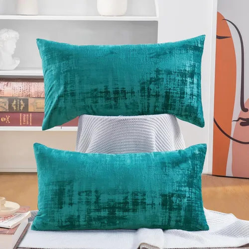 Miniatura 2 de Home Soft Things Juego de 2 fundas de almohada de terciopelo texturizado, 14 x 26 pulgadas, color verde azulado profundo, fundas decorativas