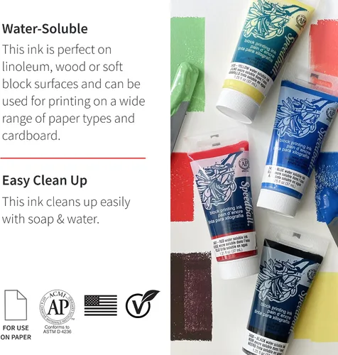 Miniatura 2 de Speedball Tinta de impresión en bloque soluble en agua 3815 – Color intenso con acabado satinado AP no tóxico 8 onzas líquidas, peltre