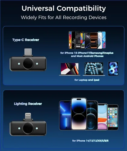 Miniatura 8 de Micrófono Lavalier inalámbrico para teléfonos iPhone y Android, reducción de ruido y audio de alta fidelidad y duración de 24 horas y rango de 164.0