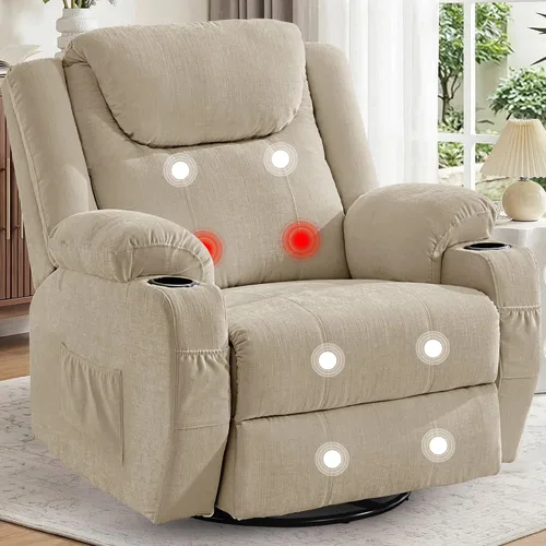 Miniatura 13 de Korser - Silla reclinable, silla mecedora con masaje y calor, sillas reclinables de giro 360° para adultos, silla mecedora manual con control remoto