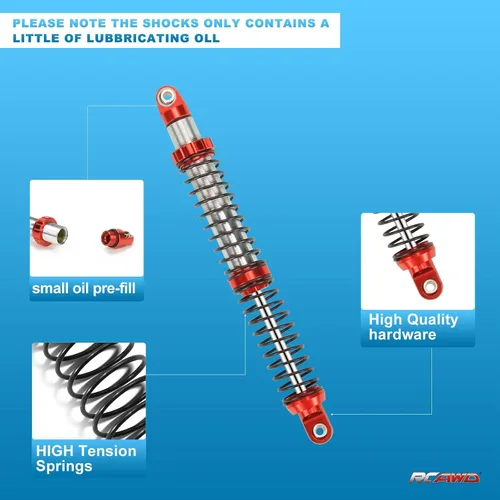 Miniatura 3 de RCAWD Amortiguador universal de 4.724 in para un montón de 1/10 RC Hobby Cars, actualizaciones de choque RC de aluminio completo, amortiguadores Rojo