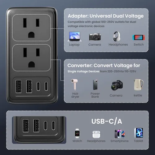 Miniatura 3 de Convertidor de voltaje de 2000 W 220 V a 110 V de EE. UU. a Europa para secador de pelo, convertidor para viajes europeos, adaptador de viaje con 2