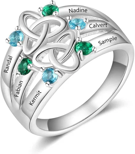 6 anillos de imitación de piedras natales para madres para mujer grabados anillos familiares para abuela mujeres anillos para regalo de día de la