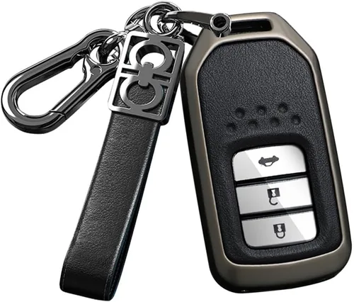 Miniatura 14 de ontto Funda de metal y cuero para llave de automóvil para Honda Civic Accord Pilot CRV HRV CRZ Fit Odyssey JED Crosstour Ridgeline Crider Spirior