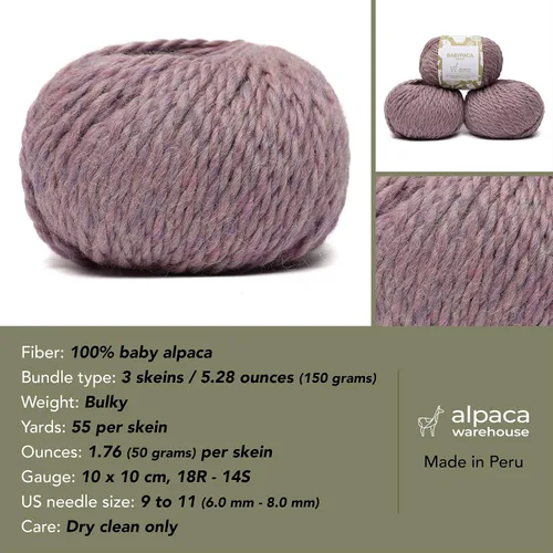 Miniatura 3 de Juego de 3 madejas 100% de lana de alpaca bebé, peso voluminoso, fabricadas en Perú, celestial suave y perfecto para tejer y tejer a ganchillo