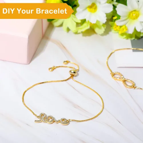 Miniatura 4 de Sureio 10 Piezas Pulseras Deslizantes Ajustables para Hacer Joyas Cadenas de Pulseras para Hacer Joyas DIY Accesorios Cadenas Extensoras con Dorado