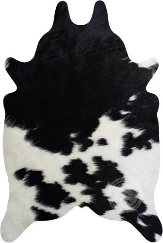 Sunshine Cowhides Alfombra pequeña de piel de vaca 100 % genuina, color blanco y negro, alfombra de piel de animal de estilo moderno y alfombra para