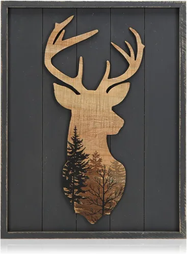 Miniatura 11 de NIKKY HOME Lindo oso en el bosque, arte decorativo de pared con marco de madera para cabaña, 40,6 cm x 30,5 cm, gris pizarra oscuro