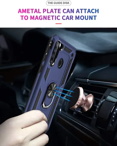 Miniatura 5 de Funda para Galaxy A21, con protector de pantalla HD, [grado militar] anillo de montaje en coche con soporte híbrido de policarbonato duro suave TPU