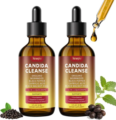 Candida Cleanse Detox | Fórmula de triple orientación potenciada con pimienta negra con ácido caprílico, orégano, nogal negro, salud intestinal,
