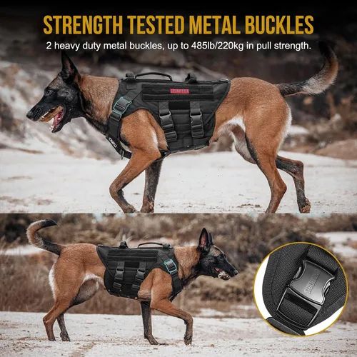 Miniatura 4 de OneTigris - Arnés táctico grande para perros, arnés de chaleco ajustable sin tirones, arnés de perro resistente con asa, paneles grandes de gancho