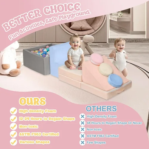 Miniatura 6 de CAMELUS Juguetes de escalada para niños de 1 año, bloques de espuma para bebés con gran pozo de bolas para niños pequeños, juego de 7 piezas