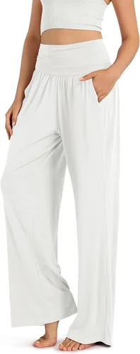 ODODOS Pantalones palazzo de pierna ancha para mujer, con bolsillos, ligeros, holgados, cómodos, casuales, de 22283032 pulgadas de entrepierna