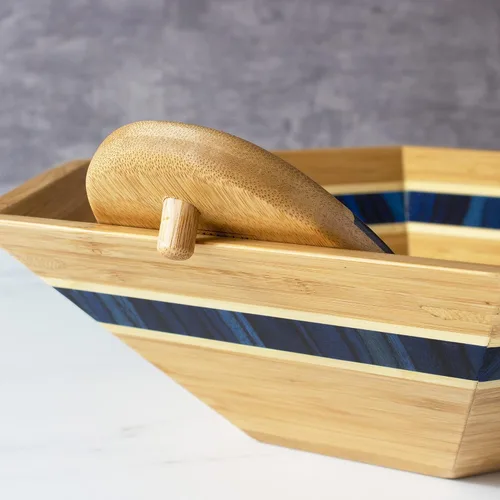 Miniatura 4 de Totally Bamboo Baltique Malta Collection - Tazón para servir ensalada de 14 pulgadas con manos para ensalada, bambú y madera de abedul