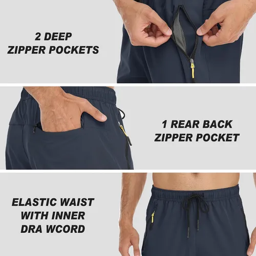 Miniatura 33 de Rapoo Pantalones ligeros para hombre con bolsillos con cremallera, secado rápido, pantalones deportivos de viaje para entrenamiento