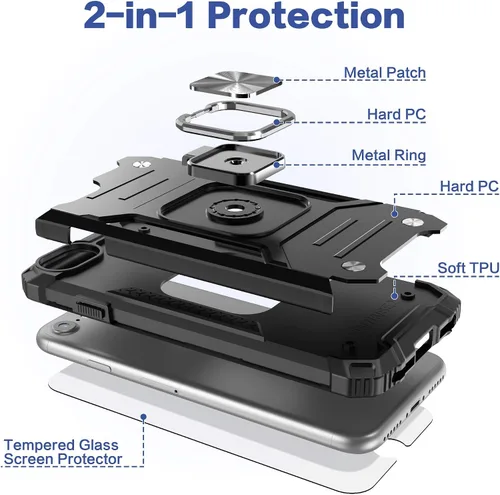 Miniatura 7 de Funda para iPhone SE 2020 con protector de pantalla, a prueba de golpes, con soporte de automóvil, ligera, funda protectora para iPhone 6/6s/7/8/SE