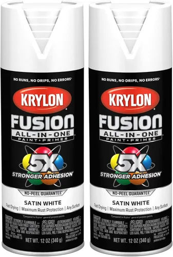 Krylon K02753007 Fusion - Pintura en aerosol todo en uno para interiores y exteriores, color blanco satinado, 12 onzas (paquete de 2)