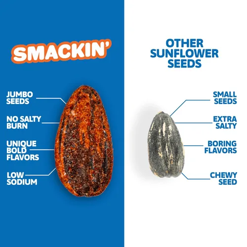 Miniatura 4 de SMACKIN' Sunflower Seeds, Lote pequeño jumbo asado, hecho en Estados Unidos, barbacoa de patio trasero. Bolsas de 1.5 onzas (paquete de 6)