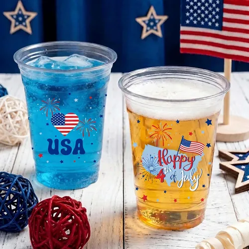 Miniatura 3 de 40 tazas para el 4 de julio, vasos patrióticos de plástico de 16 onzas, tazas desechables de fiesta de banderas estadounidenses, tazas de 250