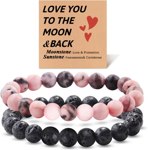 Miniatura 100 de 2 pulseras magnéticas para parejas, piedra natural negra mate, cristal para votos de amor eterno, juego de pulseras de cuentas de piedra de energía