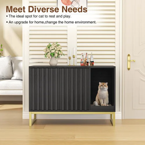 Miniatura 3 de Halitaa Caja de Arena para Gatos, Mueble Moderno de Caja de Arena para Gatos Caja de Arena Oculta con Almohadilla para Rascar, Mesa Auxiliar Casa
