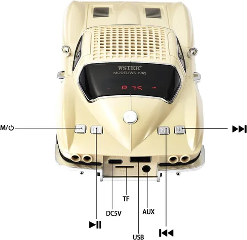Miniatura 9 de WSTER WS-1969 Retro Sports Car Bluetooth Replica Altavoz - Modelo inalámbrico portátil con sonido HD, emparejamiento estéreo TWS, radio FM