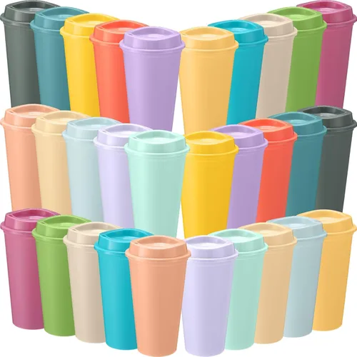 Miniatura 13 de Honeydak Paquete de 30 tazas de café reutilizables de 16 onzas con tapas, botella de agua, taza de viaje para café helado, vasos de té de plástico