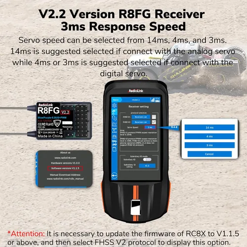 Miniatura 4 de Radiolink R8FG V2.2 - Receptor de giroscopio de 8 canales, 2 piezas, telemetría de voltaje de control de largo alcance de 2.4 GHz, 1,968.5 ft