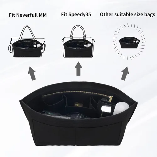 Miniatura 5 de Organizador de fieltro para bolso, organizador de bolsas adecuado para Speedy 35 Neverfull MM y organizador de base para bolsa de mano múltiples