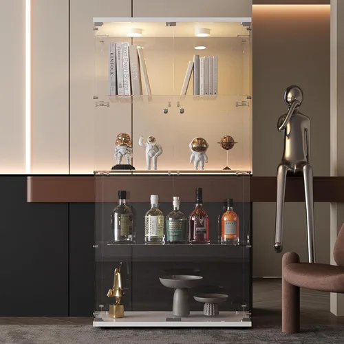 Miniatura 28 de FANYUSHOW Vitrina de cristal con doble puerta y cerradura, estilo de instalación rápida, gabinete Curio de 4 estantes de vidrio templado de 5mm