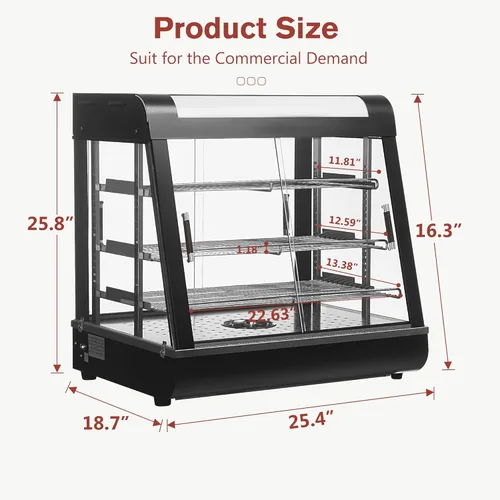 Miniatura 7 de Whalefall Calentador de alimentos de 3 niveles para mostrador, 27" Calentador comercial para alimentos, pizzas, con calefacción 3D con marco