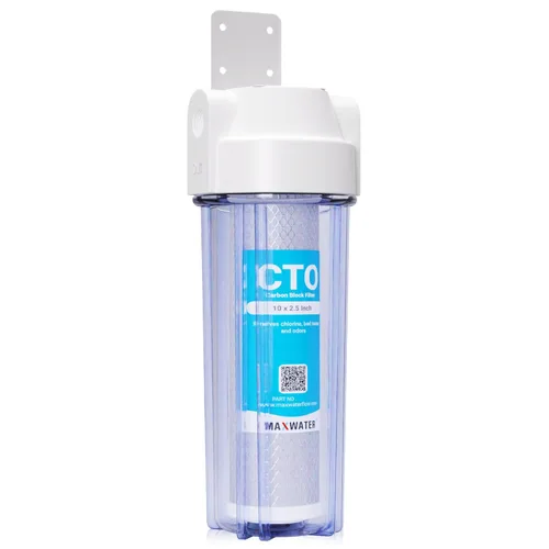 Miniatura 10 de Max Water Sistema de filtración de agua de 1 etapa de 10 pulgadas para toda la casa con carcasa transparente y filtro de sedimento de polipropileno