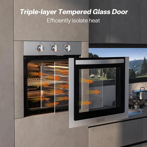 Miniatura 7 de Empava Horno eléctrico de pared individual integrado de 24 pulgadas con convección y asador, 10 modos de cocción, control táctil de pantalla, acero