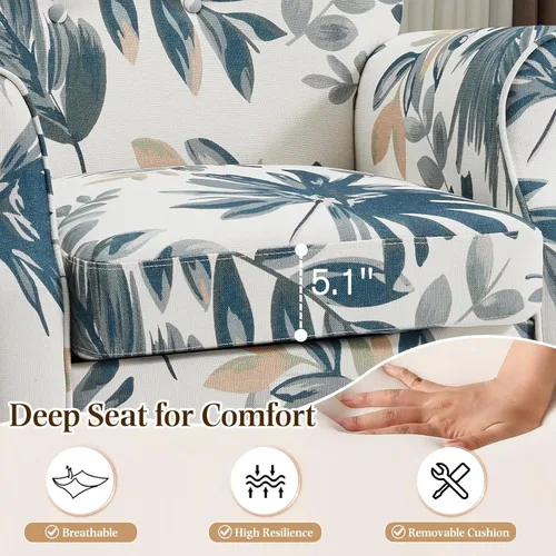 Miniatura 5 de YOLENY Silla decorativa moderna, sillón con respaldo alto, sofá individual tapizado con botones de tela y patas de madera para sala de estar, Azul