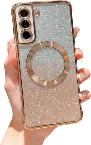 Miniatura 20 de phylla Funda magnética para teléfono Samsung Galaxy S21 con purpurina degradada compatible con Magsafe, Luruxy chapado en bonita cubierta Rosa