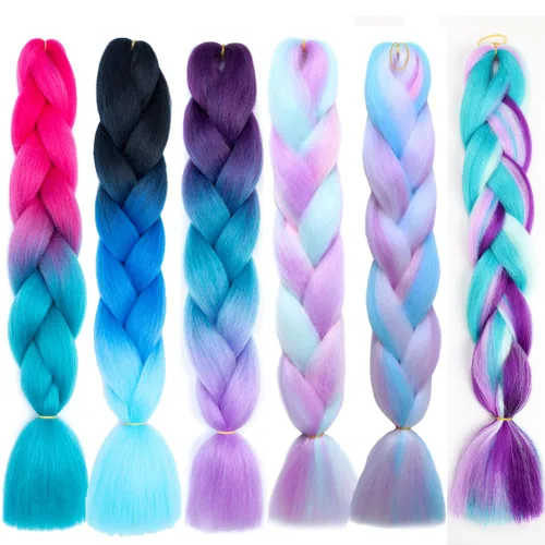 Miniatura 59 de Xiaofeng Extensiones de cabello trenzado coloridas Ombre de 61 cm, 3 unidades, trenzas Jumbo de alta temperatura para trenzas en zigzag y trenzas