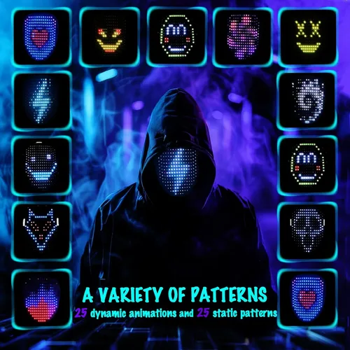 Miniatura 4 de Máscara LED COKOTEE con detección de gestos, luz LED, máscara facial iluminada para disfraz, cosplay, fiesta de disfraces, Halloween