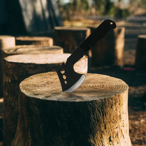 Miniatura 3 de Hachas tácticas ligeras pequeñas para acampar con mango de fibra de nailon para Bushcraft supervivencia al aire libre senderismo con agujeros