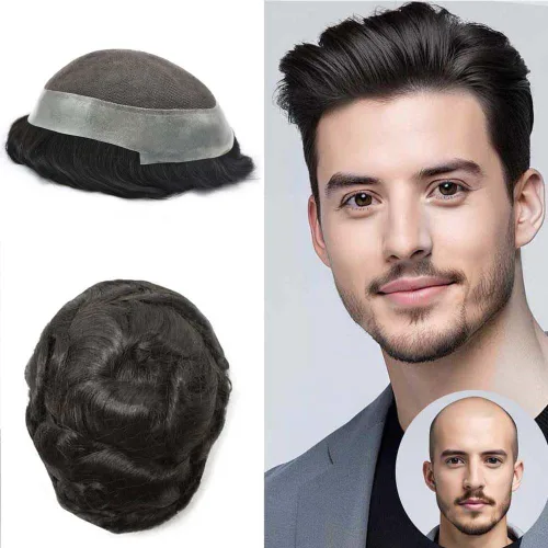 Miniatura 200 de Toupee para hombres Piezas de cabello humano real Encaje suizo para hombres Toupee unidades de cabello humano europeo para hombres Hairpieces