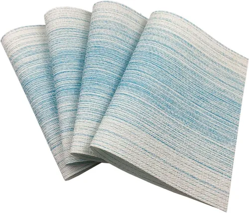 Miniatura 3 de Mantel individual de vinilo tejido duradero, lavable, resistente al calor, antideslizante, para cocina, comedor (juego de 4, azul con blanco)