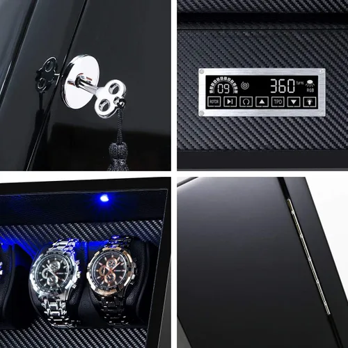 Miniatura 3 de TEEMING Caja de almacenamiento automática para 12 bobinadoras de relojes + 2 vitrinas de relojes, funda giratoria para relojes, motor silencioso